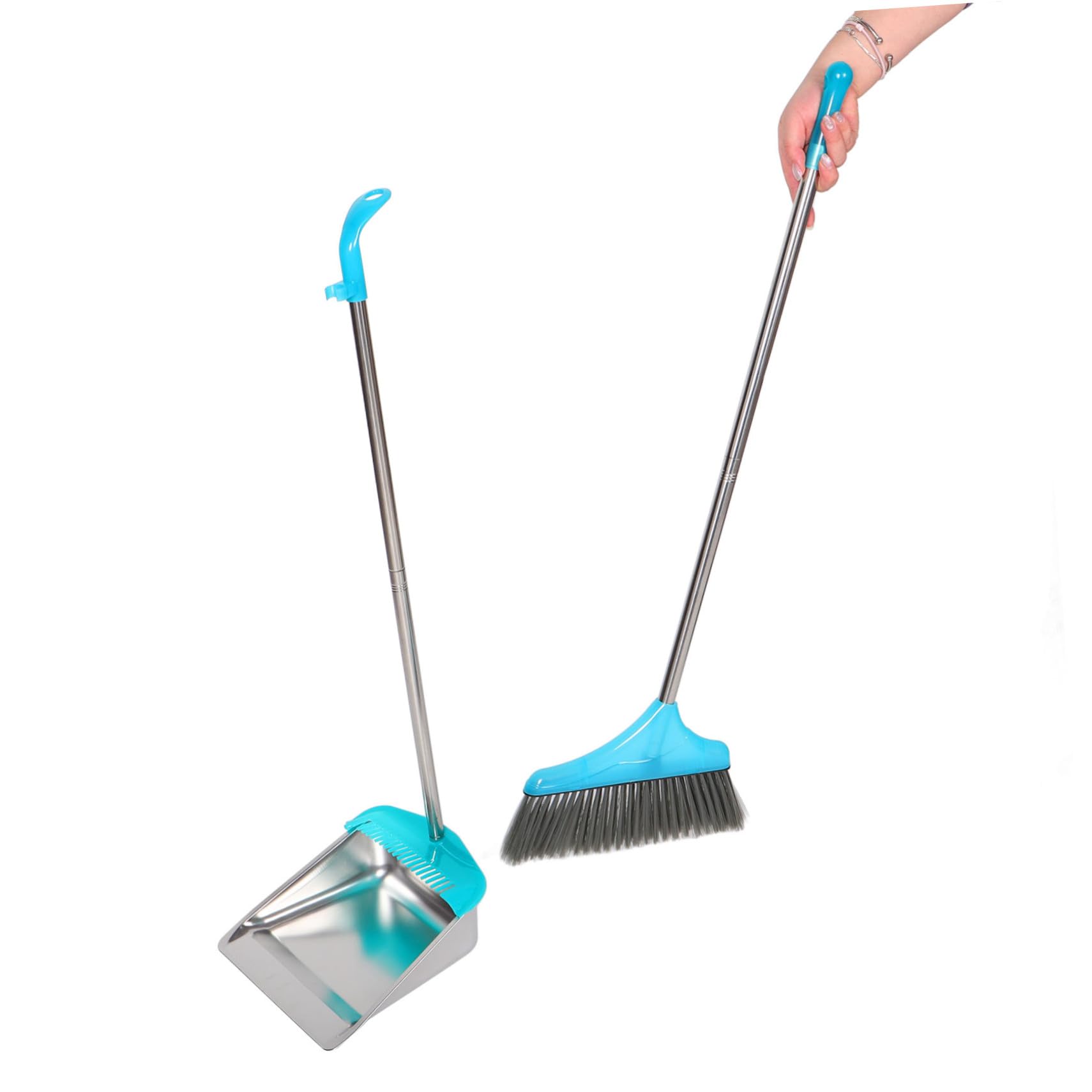 Cabilock Recogedor de Metal con Mango Largo, Acero Inoxidable y Plástico, Ligero Diseño Engrosado para Oficina y Cocina