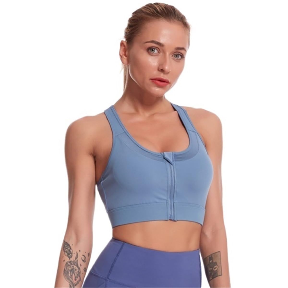 Biustonosz Sportowy Fitness Damski Sportowy Biustonosz Plus Size Z Zamkiem Błyskawicznym, Odporny Na Wstrząsy Biustonosz Do Fitnessu Push Up Stanik Sportowy Damski(Blue,4XL)