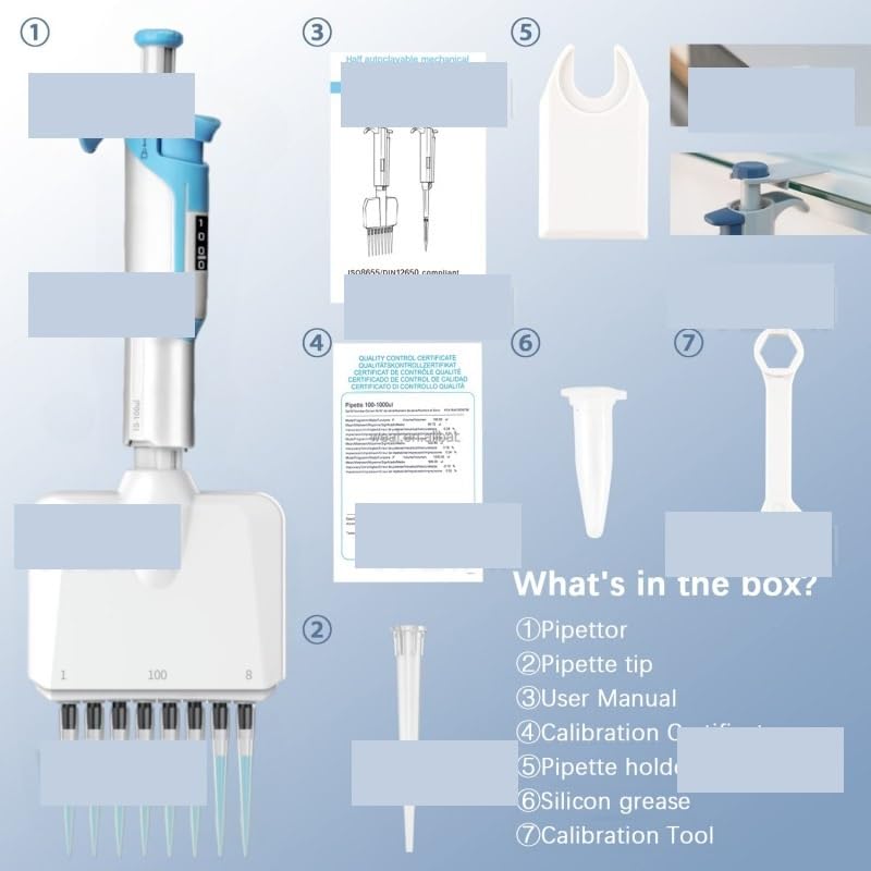 Micropipeta Ajustable de 10-100 ul/30-300 ul, Totalmente Manual, de 8 Canales for Laboratorio.(8 Channel 30-300ul)