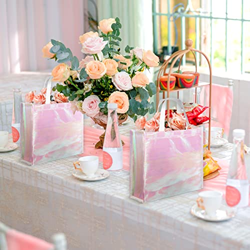 LadyRosian 12 Pcs Reusable Glossy Gift Bag, Non-woven Tote Grocery Bag with Handle, Foldable Party Favor Gift Bags - Image 3