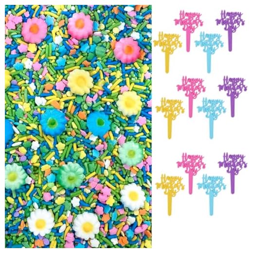 Happy Mother's Day Pink Purple Blue Yellow Sprinkles and Flowers Dessert Food Decorator Gift Box Edible Sprinkles Confetti Cake Cookie Cupcake Ice Cream Donut Quins Decorations Toppers with Food Picks