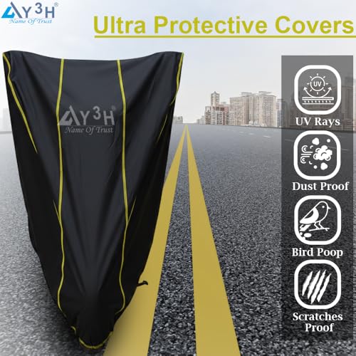 Image of Bike Body Cover R15 Full Body Cover with Waterproof, Dust Proof, UV Rays Protective, Tripple Stitching & Lightweight Two Wheeler Covers - Black with Waterproof Yellow Piping