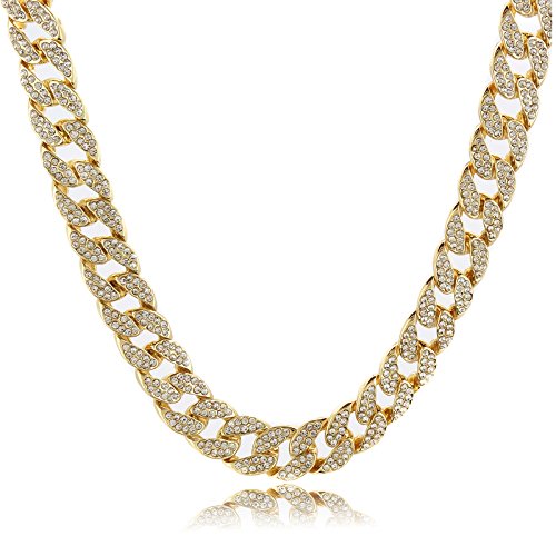 Mens Gold Tone Cuban Cz Hip Hop Full Stone Iced Out 30" 15Mm Miami Necklace Chain #TOP1