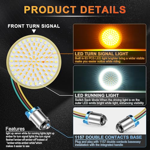 Image of LivTee Extremely Bright Front Turn Signals & Running Switchback LED Lights Panel with 1157 Base Compatible for Harley Dyna Street Glide Road King, White /Amber