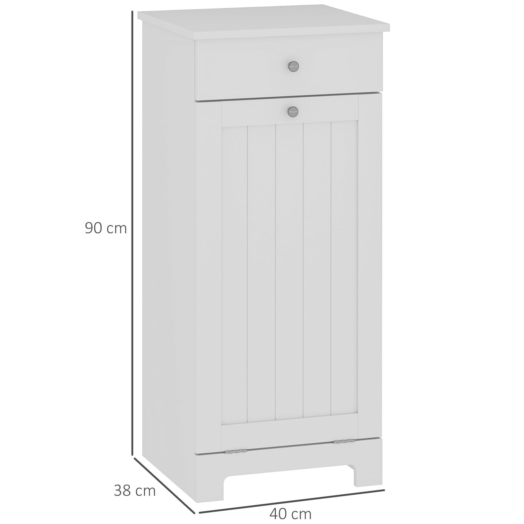 HOMCOM Armario de Baño con Cesto Ropa Sucia Abatible, Mueble Ropa Sucia con Bolsa de Tela Plegable y Cajón, Ideal para Lavandería, Blanco, 40x38x90 cm