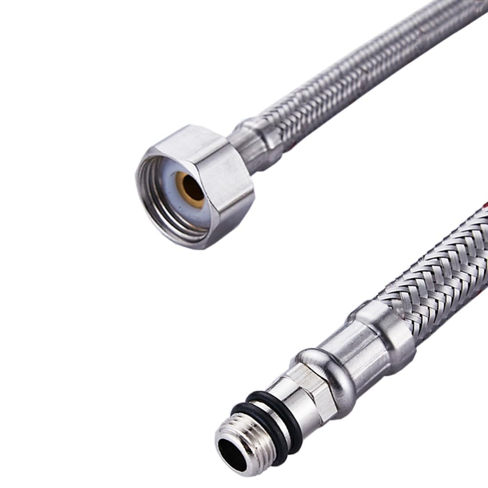 Haiba Pack of 2 Kitchen/Basin Monobloc Mixer Tap Connectors Flexi Pipes Tails British Standard Pipe M10 x1/2 Fitting 800mm Long (Silver Pipes) — image 1