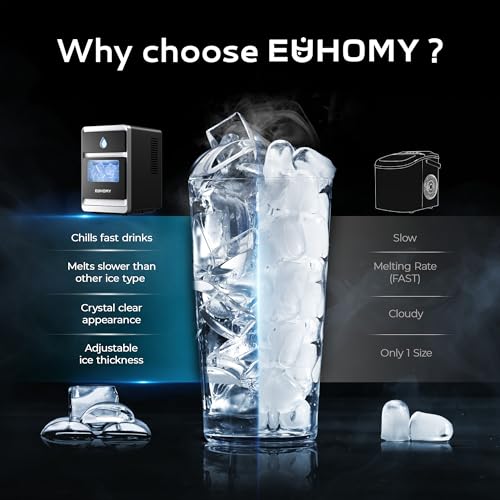 Image of EUHOMY LunaArc Crescent Ice Maker Countertop, 1600Pcs /Day, Ready in 12Mins, Auto Deep Cleaning, Timer, Portable Ice Maker Machine with Clear Ice Cubes for Whiskey /Coffee /Soft Drinks