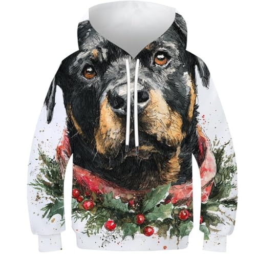 Sweat Rottweiler ado fille 13-15 ans : pull oversize à capuche imprimé 3D original pour l'hiver