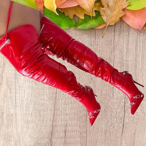Liliana Women's Over the Knee Boots Pointed Toe Rivets Tassels Stilettos Heel Boots4