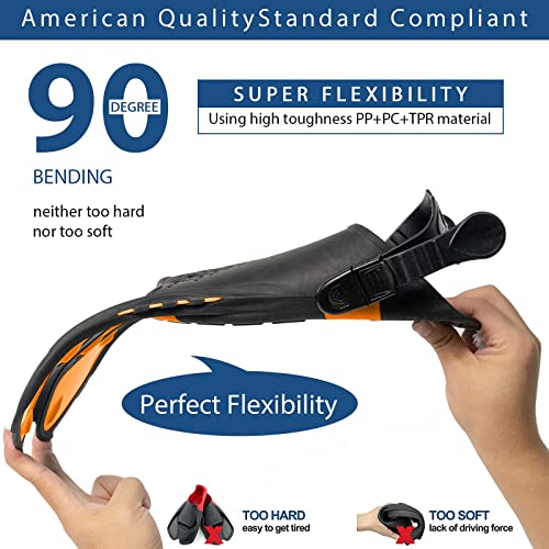 Amazqi Swim Fins, Snorkel Fins Travel Size Short Adjustable for Swimming Flippers Open Heel Snorkeling Diving Fins Fit for Men, Women and Kids