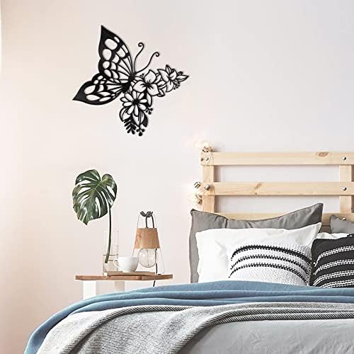 Butterfly Decoration Wall Art Boho Butterfly Wall Home Decor Hanging Appearance Wall Decor Metal Wall Hanging Butterfly Decor Flower Wall Art for Bedroom Living Room Home Wall,Black(Medium) 3 51AFpV27