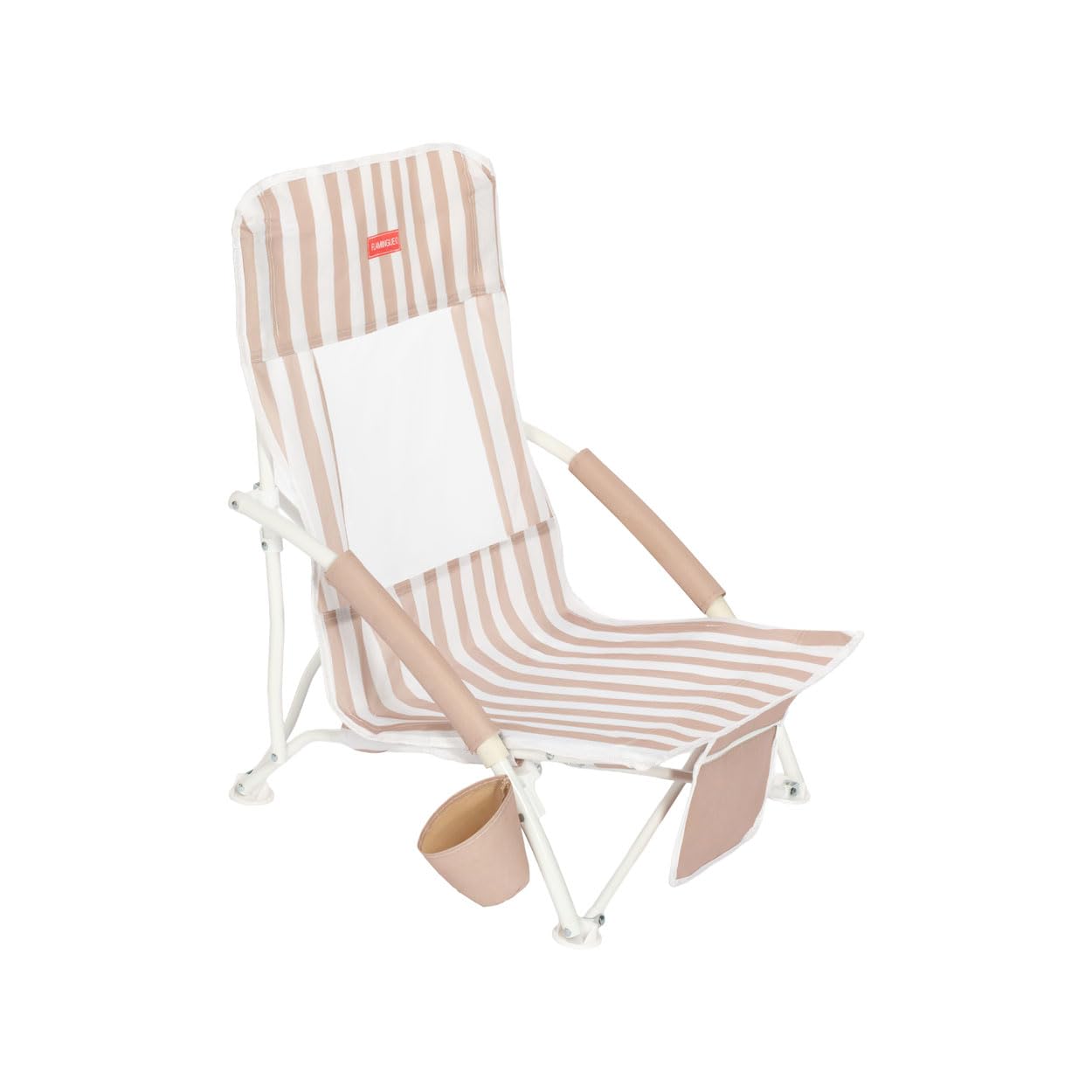 Flamingueo Silla Playa Ligera - Reposabrazos Acolchado - Tejido Poliéster y Acero - Waterproof - Posavasos y Bolsillo Frontal - Beige