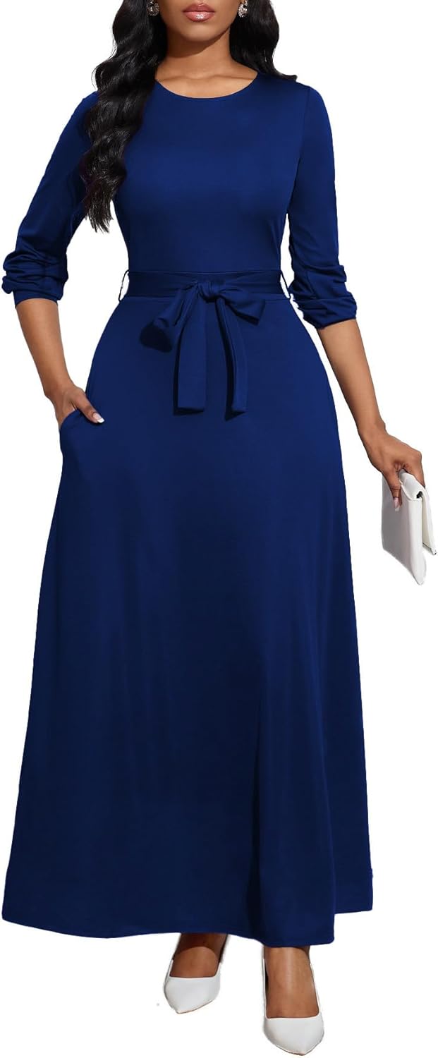 Maxi Dress for Women Long Sleeve Casual Long Dress Church Dresses with Pockets - Image 3