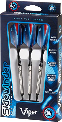 Viper By Gld Products Sidewinder 80% Tungsten Soft Tip Darts, Ridgeback, 18 Grams,Silver,21-3227-18 #TOP6