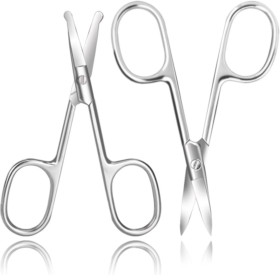 Nose Hair Scissors, LEOKOR Beard Eyebrow Mustache Scissors Trimmer Stainless Steel Safety Scissors Set