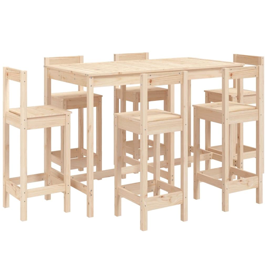 vidaXL Set de Mesa y taburetes Altos jardín 7 pzas Madera Maciza Pino, Juego de Bar para jardín, Muebles de Pub, Muebles de jardín, Muebles de Bar