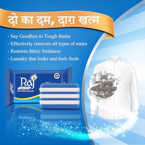 Image of Blue & White Laundry Soap Bar | Tough Stain Remover for Clothes | Dual-Action Detergent Bar | Fresh Fragrance | 3kg Pack (150g x 20 Bars)