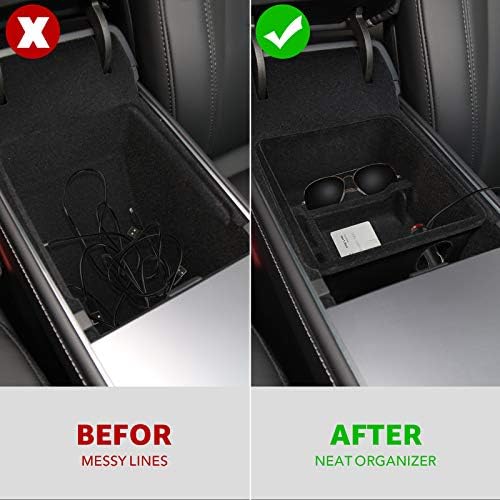 BASENOR Tesla Model Y Model 3 Center Console Organizer Push-Pull Flocking Accessories with Coin and Sunglasses Holder for Tesla Model 3 Y with Refresh Console 2023 2022 2021
