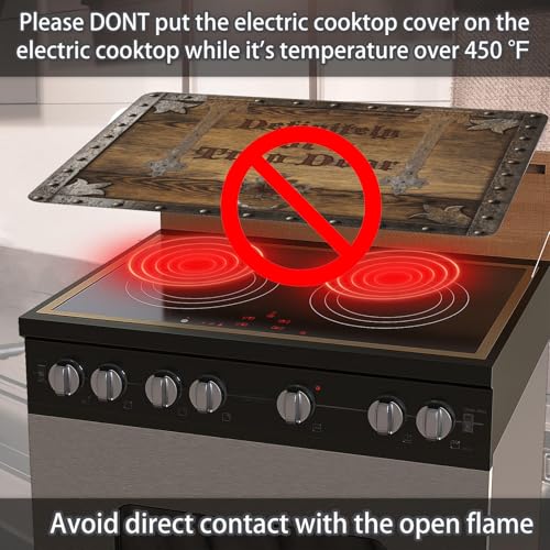 Image of Decorative Wooden Stove Top Cover for Electric Stove 28 inch x 20 inch Funny Trap Door Glass Flat Top Stove Mat Oven Induction Cooktop Mat for Ceramic Countertop Mats Heat-Resistant Dish Drying Mat