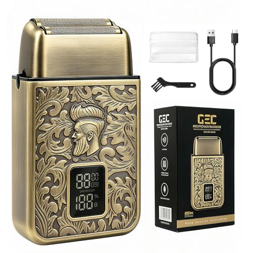 Mens Foil Shaver Reciprocating Razor with 3-Speed Adjustment LED Display USB Rechargeable Waterproof Metal Body Portable Cordless Shaver for Wet & Dry Use