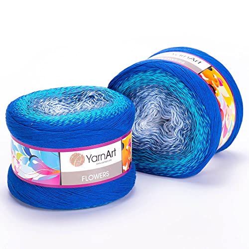 Image of Yarn Art YarnArt Flowers Yarn 55% Cotton 45% Acrylic 250gr 1094yds Multicolor Cotton Yarn Rainbow Crochet Yarn Spring Summer - 1 Fine Sport Skein (299)