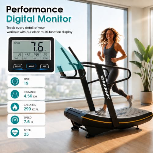 Image of Curved Manual Treadmill - 8-Level Resistance Adjustment & LCD Display, Non-Electric Fitness Equipment for Home /Gym, Cardio & Anaerobic Training