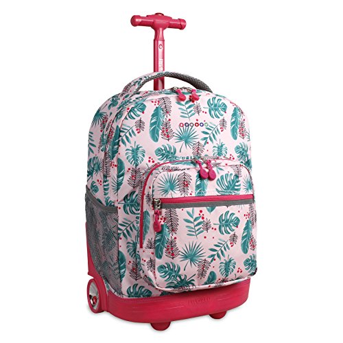 Mochila Escolar con Ruedas y Base Reforzada. JWorld Modelo Sunrise. Diseño Palm Leaves