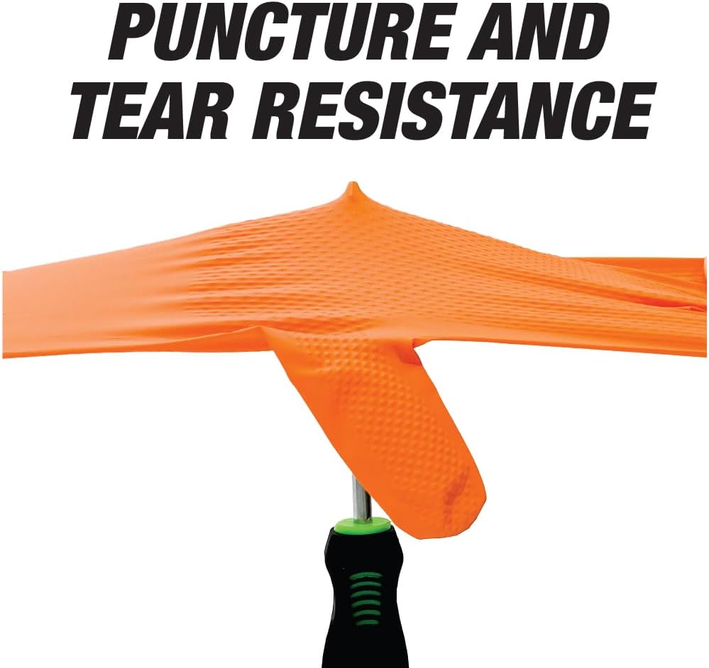 Heavy Duty Industrial Orange Nitrile Gloves with Raised Diamond Texture, 8-mil, Latex Free, Powder Free DiamondGrip-Orange
