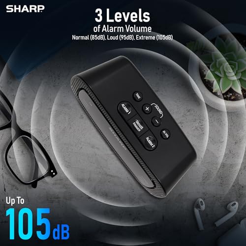 Image of Sharp Shockwave 105dB Super Loud Alarm Clock for Heavy Sleepers, Dual Alarm | Air horn, school bell, train whistle, beep, 3 volume levels, 9-minute snooze, 4-step dimmer, red LED, AA battery backup