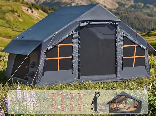 Image of Inflatable Camping Tent,2 /4 /6 /8 Person Glamping Inflatable Tents with Awning, Quick Setup Blow Up Tents with Pump, Waterproof Oxford Inflatable House for Camping, Air Glamping Hot Tents for Adult