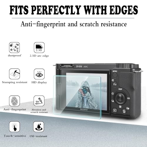 HUADU Protetor de tela (3 + 1 pacote) compatível com câmera Sony Alpha ZV-E10 Vlog, filme de vidro t