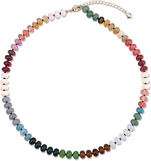 Boho Beaded Necklace, Colorful Natural Stone Necklace Oval Summer Rainbow Bead Necklace Beach Jewelry Gift for Women