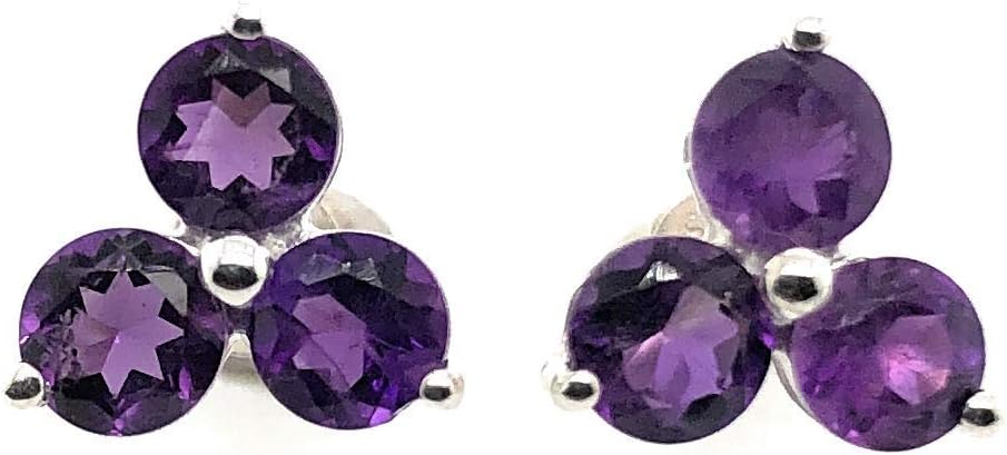 Genuine 2ct Amethyst 925 Solid Sterling Silver Stud Earrings 7mm