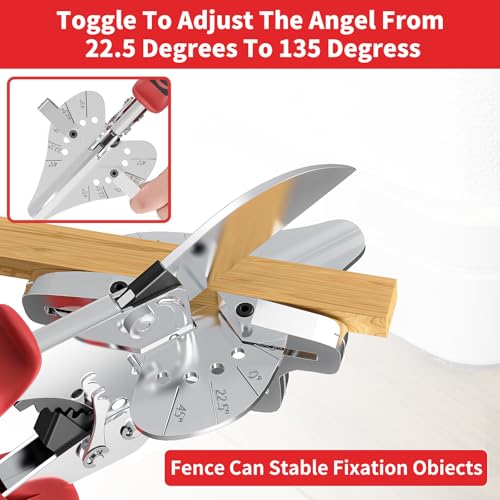 Image of GARTOL Ratchet Miter Shears 22.5-135 Adjustable; Precision Angle Cutter with Spare SK5 Blade for Quarter Round, Shoe Molding, PVC, MDF & Soft Wood; Labor-Saving Trim Tool with Safety Lock