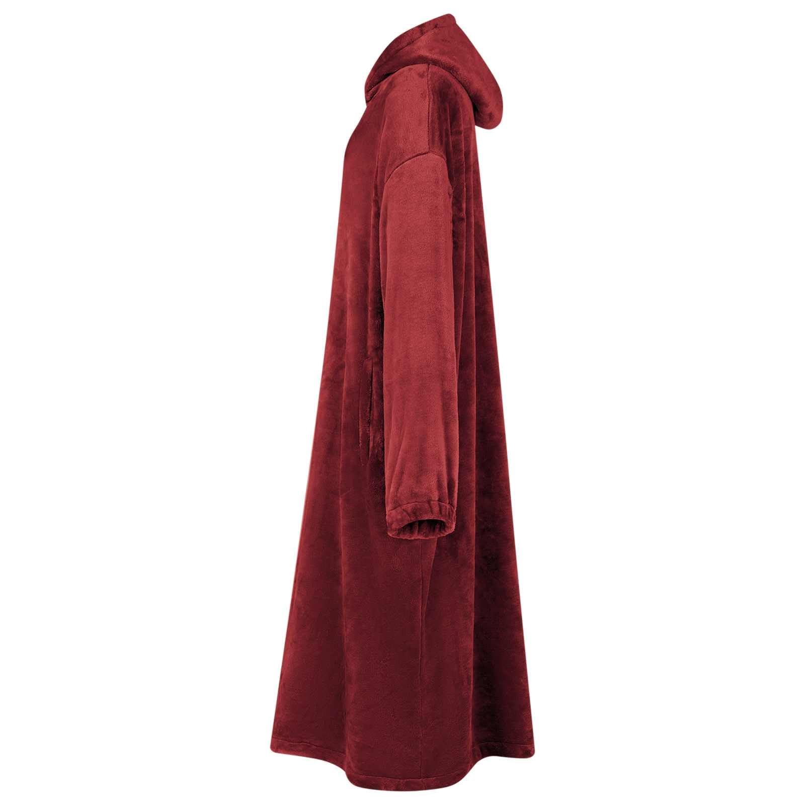 Bequemer Bordeauxroter Loungewear Decken-Hoodie aus Flanell für Zuhause, Freizeit, Sofa, Entspannung, Komfort, Weich, Locker, Leicht, Tragbar, Pflegeleicht, Ideal für kalte Tage
