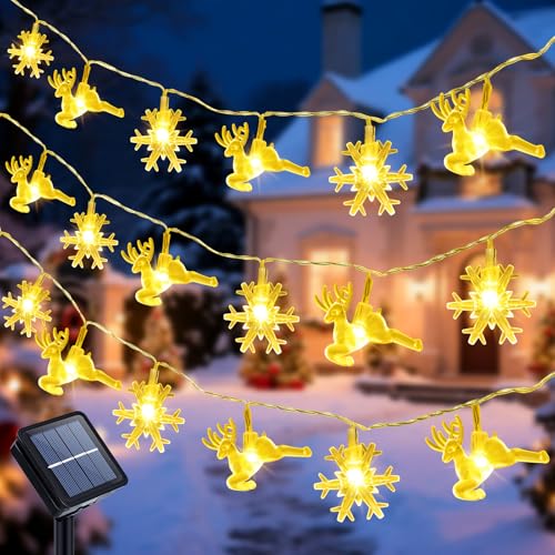 Qoosea Solar Schneeflocke Lichterketten Weihnachten Außen, 7M 50 LED...