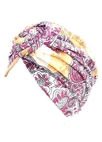 HZUX Fashion Hijabs for Women Muslim Soft Head Headwear India Hat Cancer Chemo Turban Wrap Scarf Cap Pink-Yellow