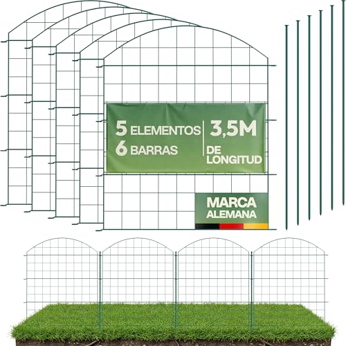 LAINFELD Juego completo de valla para estanque, 5 elementos de vallas de metal con postes, valla de piscina para niños, valla de jardín para enchufar flexible