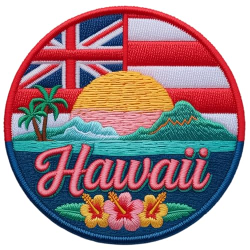 Hawaii Flag Patch Embroidered Iron-on/Sew-on Badge (3 Inch) Travel Souvenir Emblem Surf Tourist Gift Patches