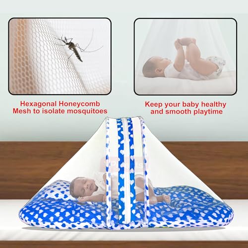 Image of VParents Rosy Blue Cotton Bedding Set & Mosquito Net