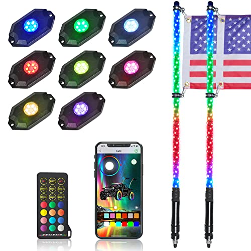 🛒 Flash Sale OHMU [366 Lighting Modes][300 Colors] 3FT LED Whip Lights and Rocks Lights Package with Bluetooth and Remote Control Spiral RGB Chase Light Offroad 360°Spiraling Rising Dream Wrapped Dancing Whips