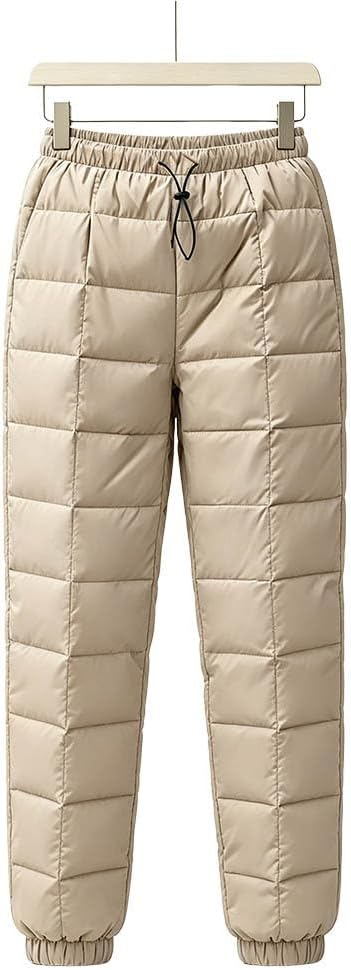 Women Drawcord Waist Quilted Padded Pants Warm Winter Snow Trousers
