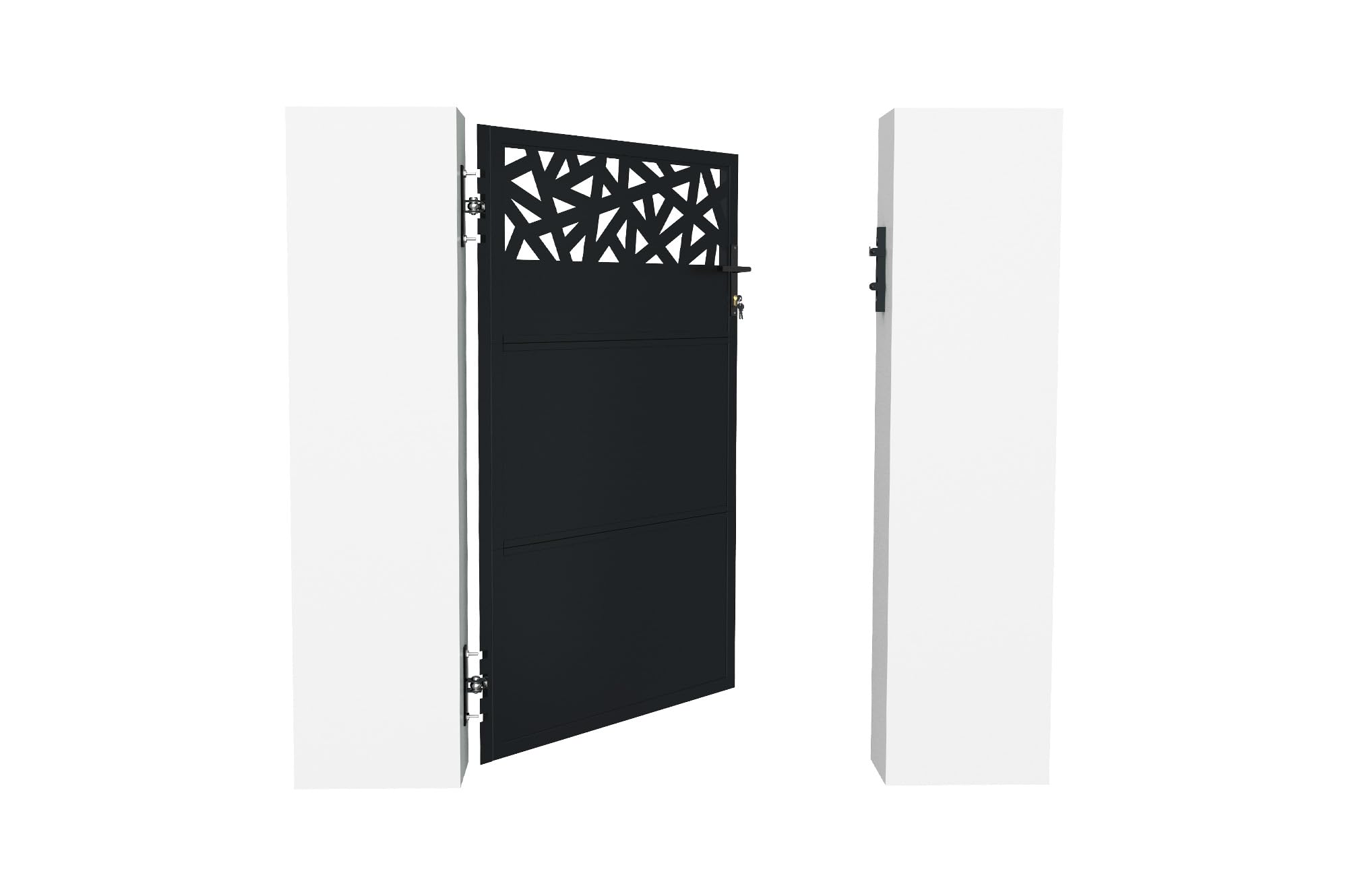 Casanoov - Portillon Acier Galvanisé NALI RUIVO - 103 x 160 cm - 1,03 m x 1,6 m 1,65 m² - Noir Mat - Motif Géométrique - Passage Piéton Sécurisé - Kit Complet Serrure Et Visserie