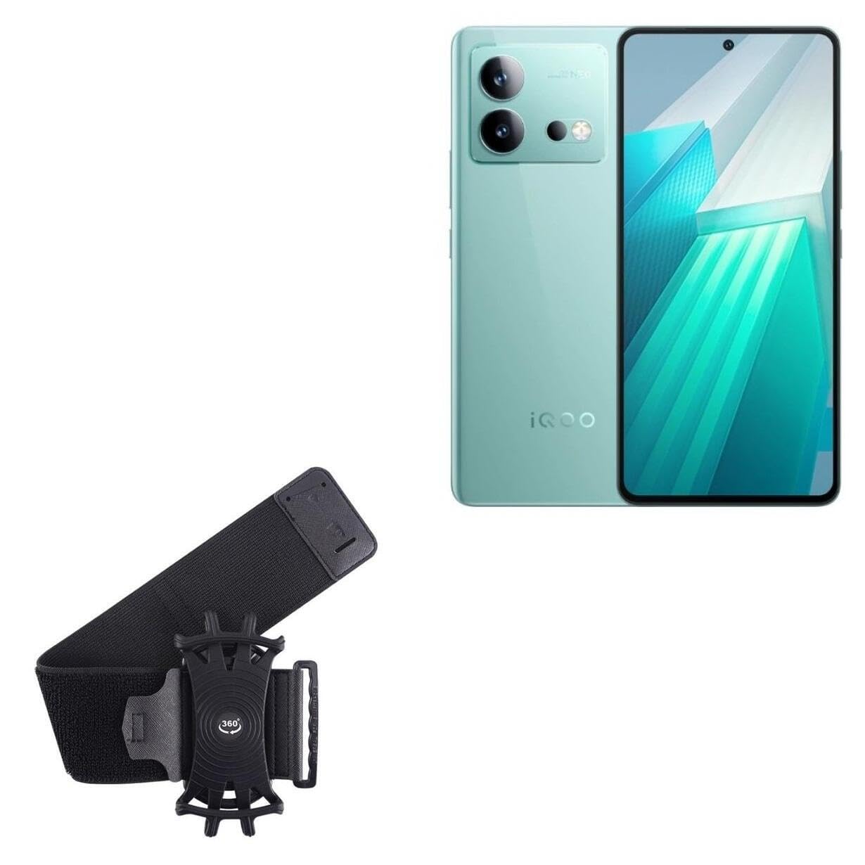 BoxWave Holster Compatible with vivo iQOO Neo8 Pro - ActiveStretch Sport Armband, Adjustable Armband for Workout and Running - Jet Black