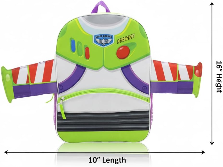Disney Pixar Buzz Lightyear Backpack for Kids | Toy Story School Bookbag with Front Pocket, Padded Straps & Wing Appliques | Lightweight Travel Backpack for Boys, Girls, or Teens | 16" | Ages 3+
