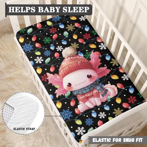 Image of Christmas Crib Sheet for Baby Boys Girls Soft Comfy Crib Mattress Cover 28 inchx52 inch Standard Crib Bedding Sets Toddler Mattress Covers, Axolotl Newborn Infant Crib Sheets