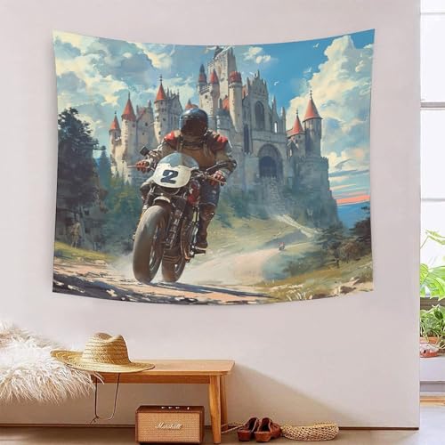 Tapisserie Moto Cross 3D Vélo Hors Route Éco-Responsable Décoration Murale Salon 180x230cm