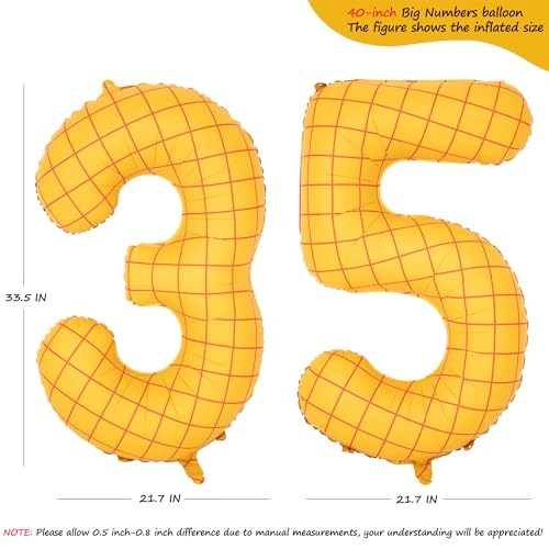 Image of 40 inch Large Number Balloon 35 Toy Inspired Story Yellow Birthday Balloon | Western Rodeo Party Supplies Boy Girl Story Anniversary Kids Birthday Party Cowboy Farm Themed Baby Welcome Decorations