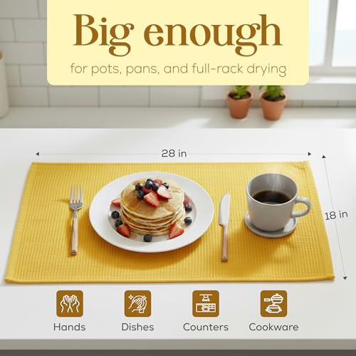 Image of Kitchen Towels Set of 4 Premium Hand Towels 18 x 28 Inch Large Tea Towels for Drying & Decor - Soft, Absorbent Cotton Yellow Ribbed and Lemon Citrus Weave Cute Hand Towels - Housewarming Gift