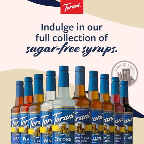 Torani Sugar Free Coffee Syrup, White Chocolate Flavored Syrup for Drinks, Zero Calorie, Glass Bottle with Pump Included, 25.4 Fl Oz